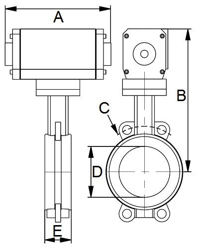 Przepustnica BFV typu Wafer DN50 Ao/Sr