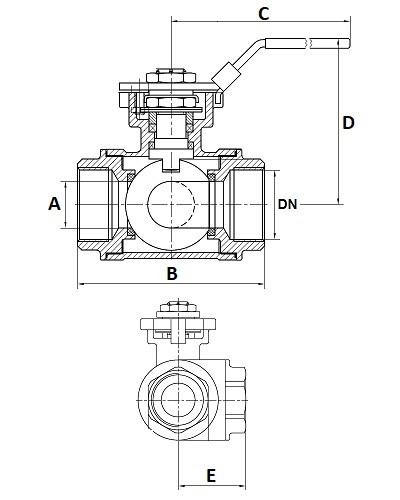 Zawór kulowy 3drogowy Lport 1 1/2" D/D 316