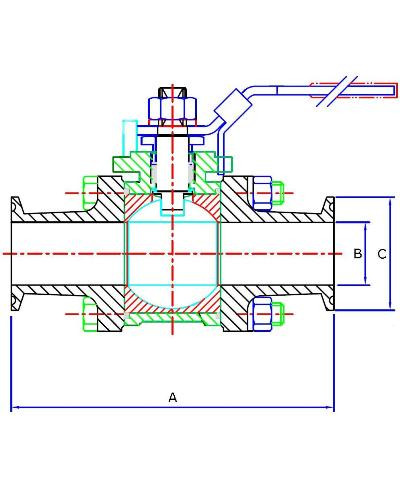 Zawór kulowy, 3częściowy 2.1/2" C/C 316