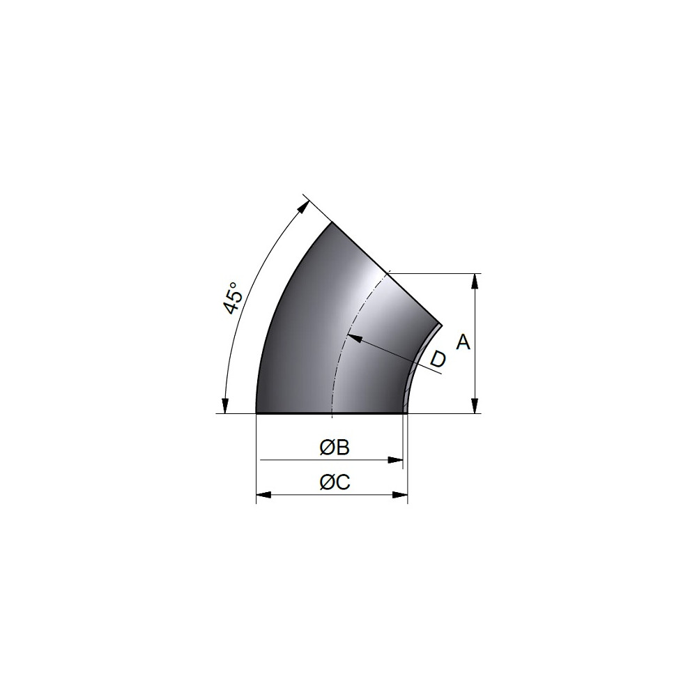 Kolano spawalnicze 45° 85.0x2.0 316B 0.8