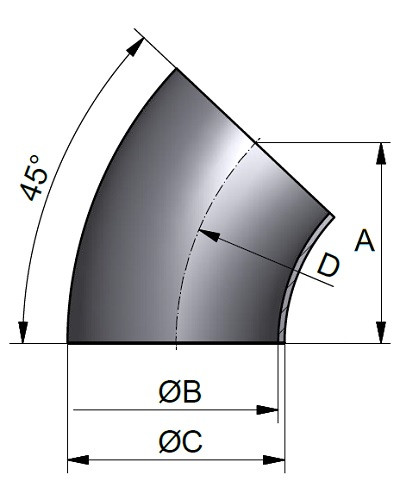 Kolano spawalnicze 45° 204.0x2.0 316B 0.8