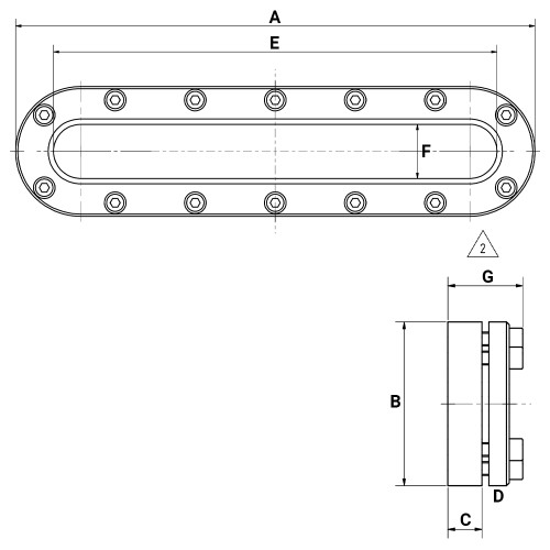 Owalny wziernik 480x120mm 3 bar 316