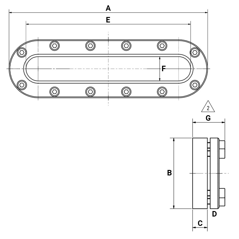 Owalny wziernik 410x120mm 3 bar 316