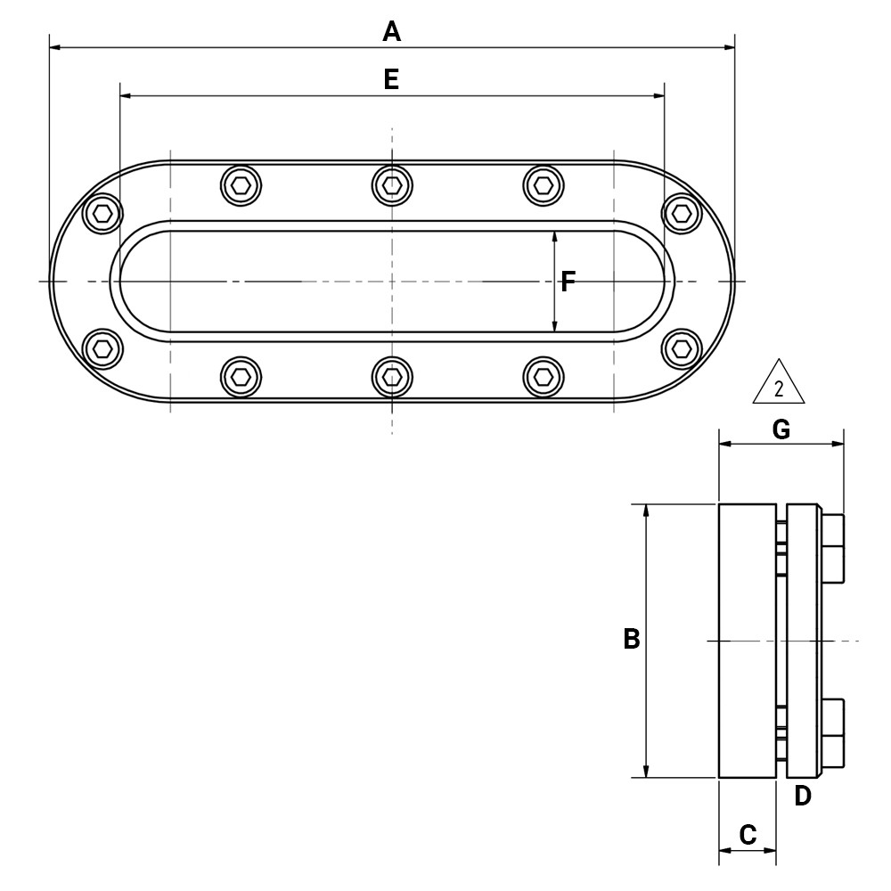Owalny wziernik 340x120mm 3 bar 316