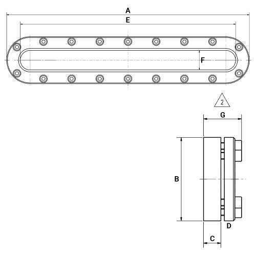 Owalny wziernik 620x120mm 3 bar 316