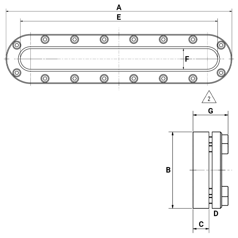 Owalny wziernik 550x120mm 3 bar 316