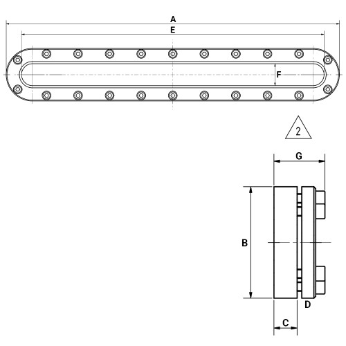 Owalny wziernik 760x120mm 3 bar 316