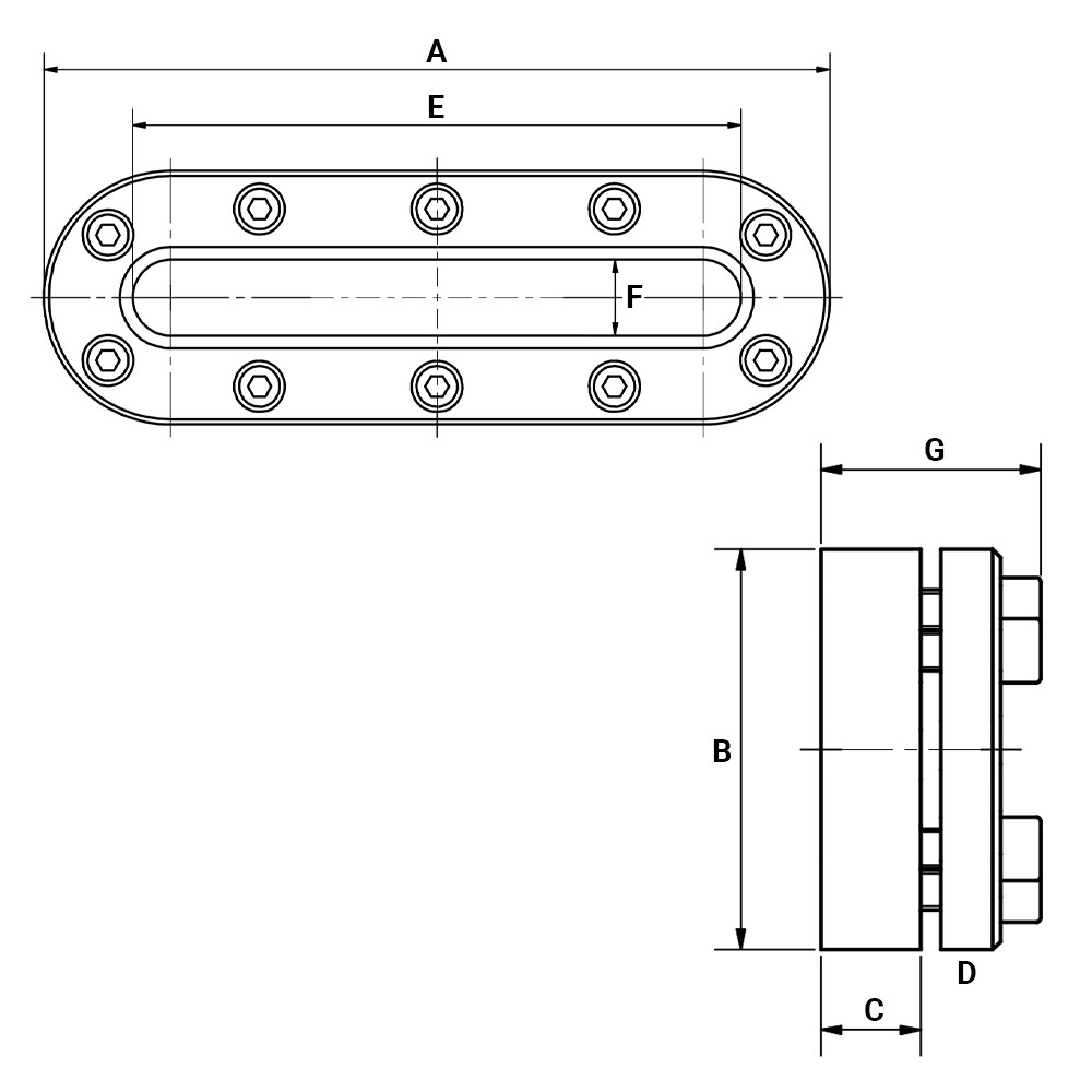 Owalny wziernik 310x100mm 6 bar 316