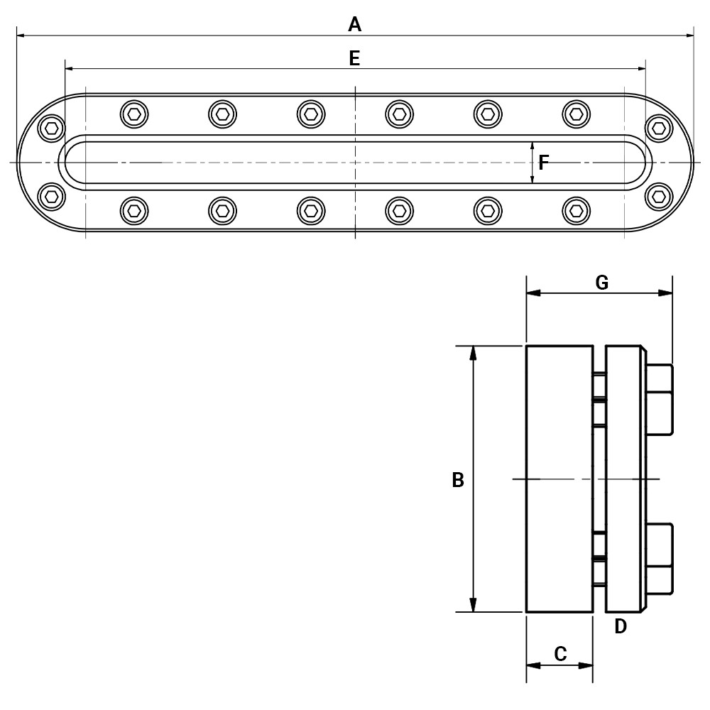 Wziernik owalny 490x100mm 6 bar 316