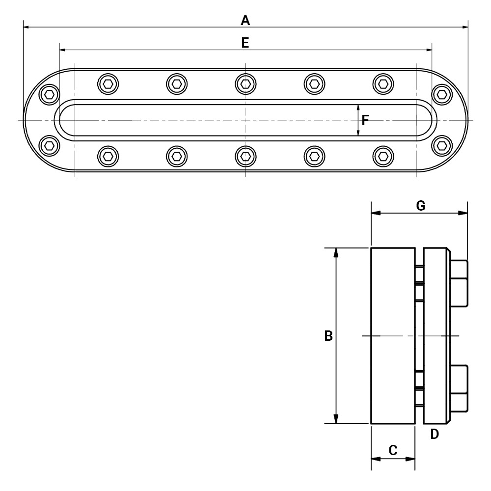 Owalny wziernik 430x100mm 6 bar 316