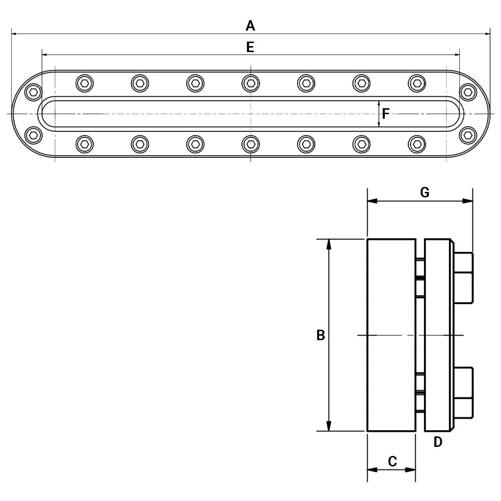 Owalny wziernik 550x100mm 6 bar 316