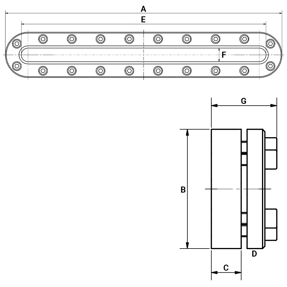 Owalny wziernik 610x100mm 6 bar 316