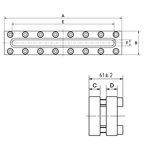 Prostokątny wziernik 350x70mm 16 bar