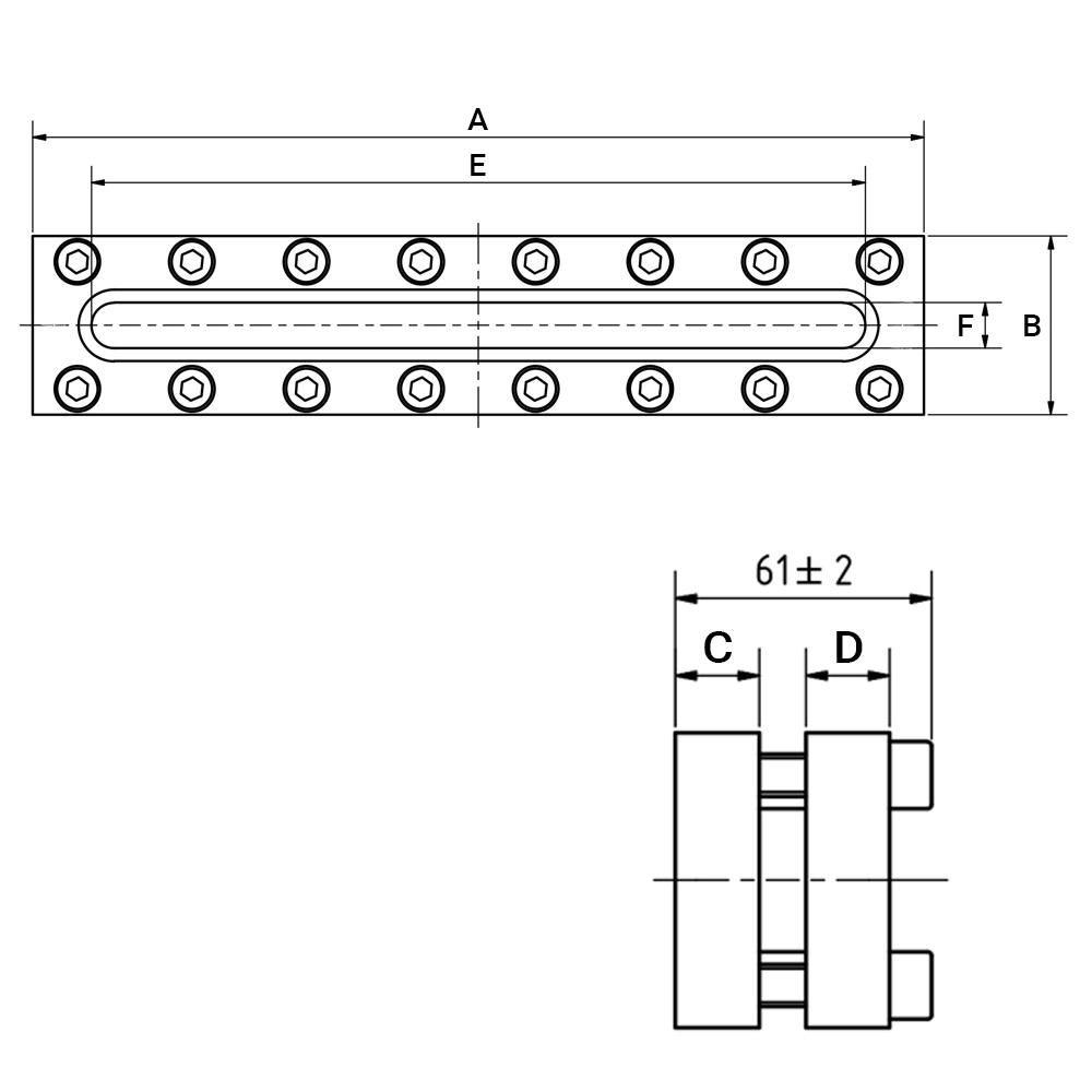 Prostokątny wziernik 350x70mm 16 bar