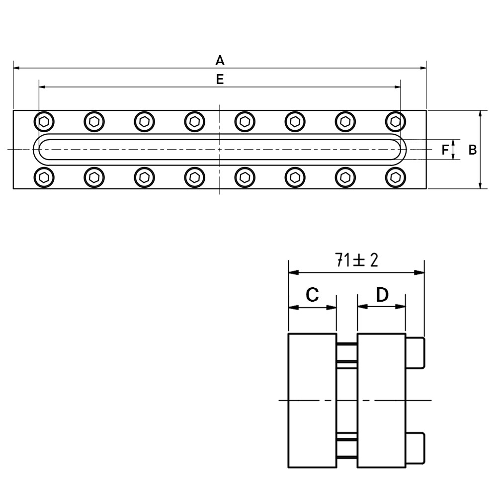 Prostokątny wziernik 370x70mm 40 bar