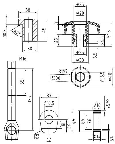 Kompletny sworzeń wahliwy M16 x 125mm