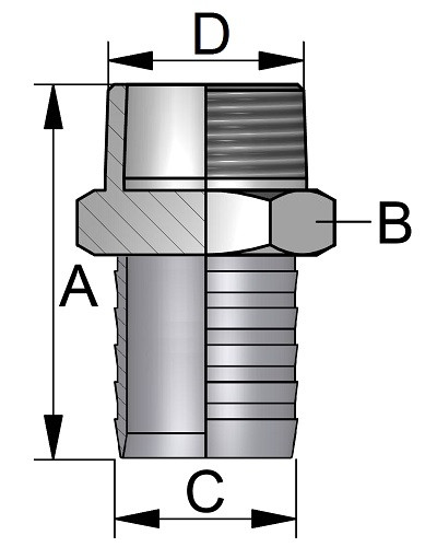 Króciec węża sześciokątny 1.1/4" x 33316