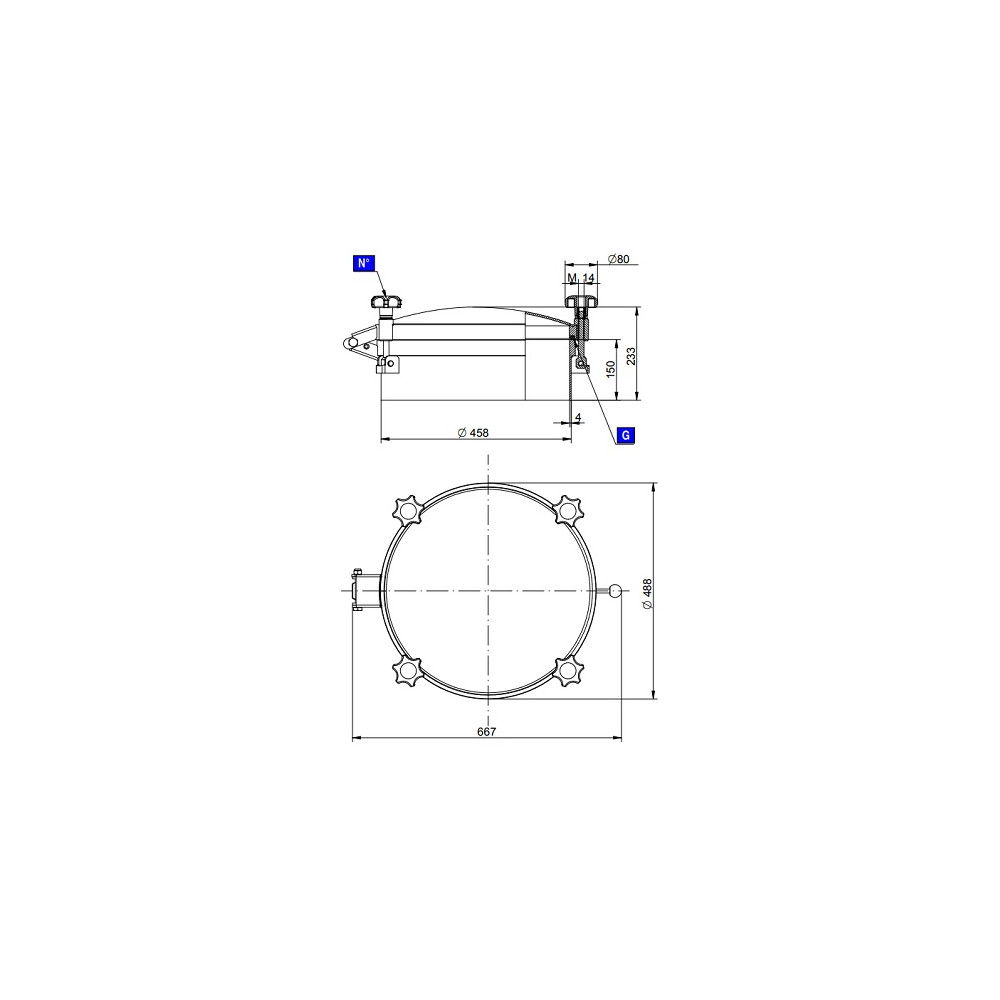 Pokrywa włazu 450L (Szyjka 150x3) 316