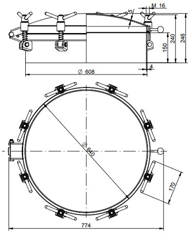 Właz ciśnieniowy DN600 1/+4,2 bar 316