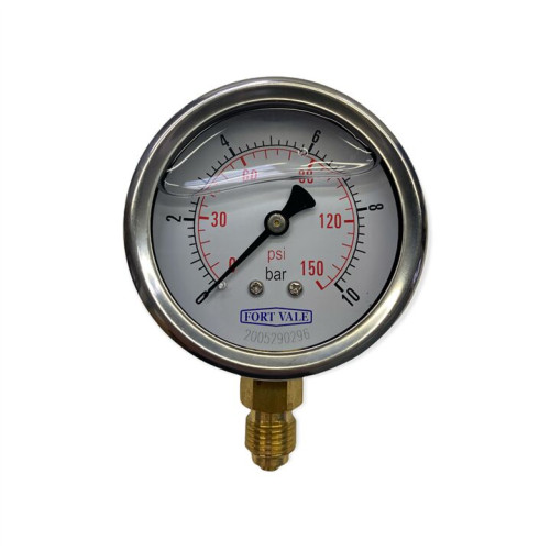 MANOMETR, ŚREDNICA 2,5", 0-10 BAR, PRZYŁĄCZE 1/4"BSP, OBUDOWA MOSIĘŻNA.

