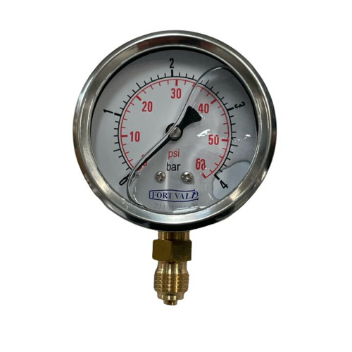 MANOMETR, ŚREDNICA 2,5", 0-4 BAR, PRZYŁĄCZE 1/4"BSP, OBUDOWA MOSIĘŻNA.
