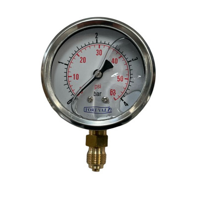 PRESSURE GAUGE, 2.5" DIAMETER, 0-4 BAR, 1/4"BSP CONNECTION, BRASS HOUSING
