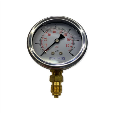 PRESSURE GAUGE, 2.5" DIAMETER, 0-6 BAR, 1/4"BSP CONNECTION, BRASS HOUSING