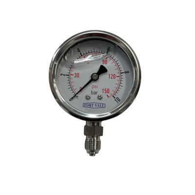 PRESSURE GAUGE, 2.5" DIAMETER, 0-10 BAR, 1/4"BSP CONNECTION, STAINLESS HOUSING