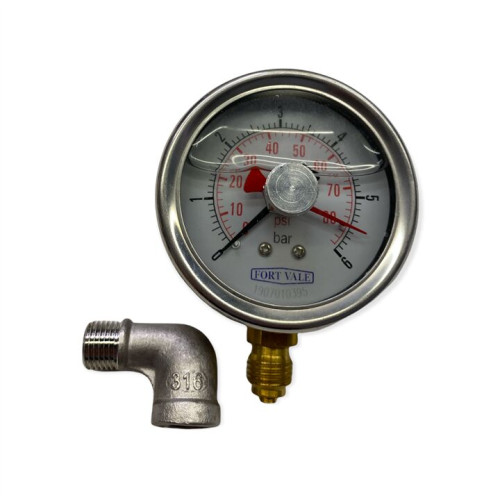 MANOMETR, ŚREDNICA 2,5", 0-6 BAR, PRZYŁĄCZE 1/4"BSP, MOSIĘŻNA OBUDOWA, WSKAŹNIK MAX/MIN.
