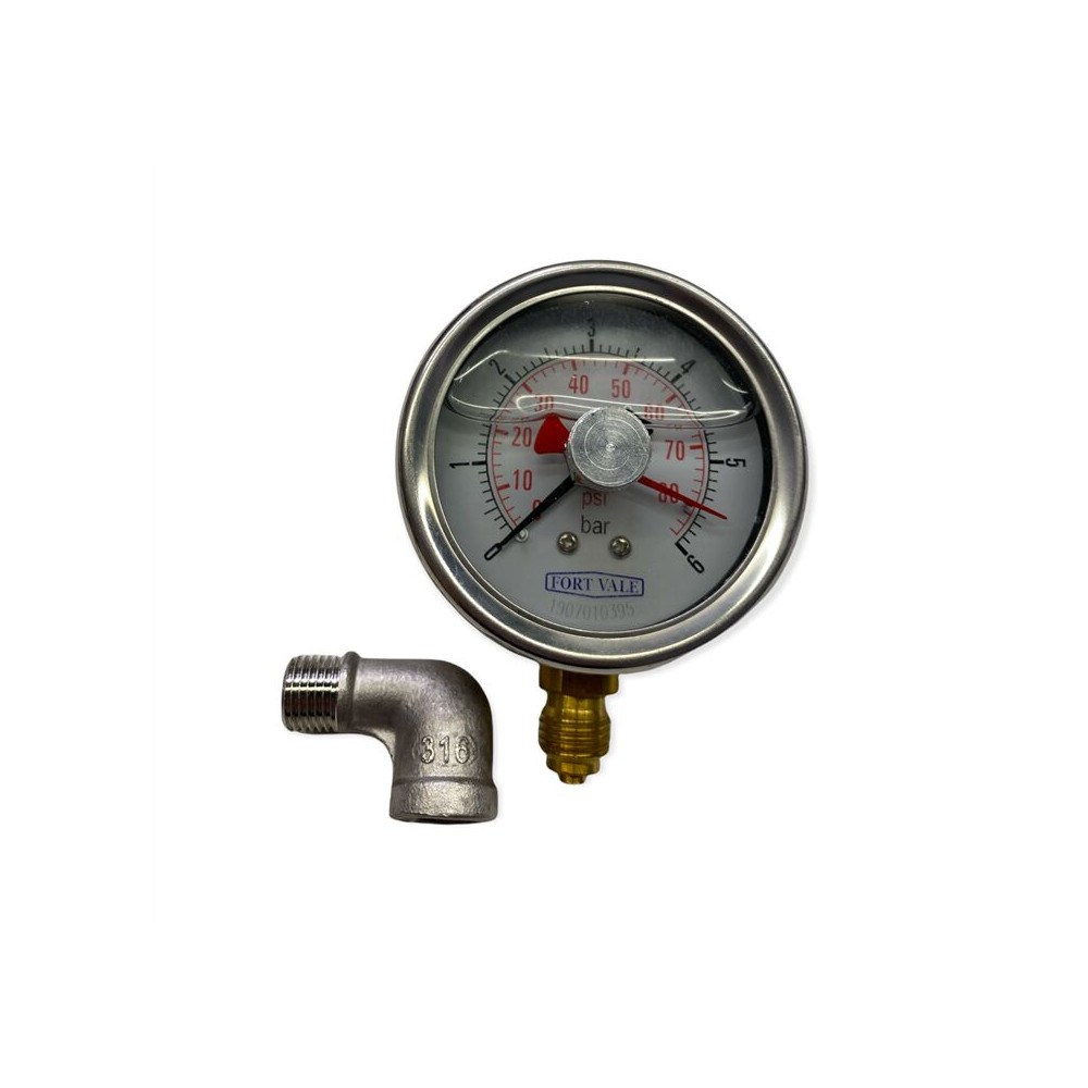 MANOMETR, ŚREDNICA 2,5", 0-6 BAR, PRZYŁĄCZE 1/4"BSP, MOSIĘŻNA OBUDOWA, WSKAŹNIK MAX/MIN.
