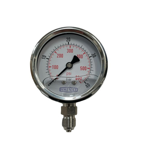 MANOMETR, ŚREDNICA 2,5", 0-40 BAR, PRZYŁĄCZE 1/4"BSP, OBUDOWA ZE STALI NIERDZEWNEJ.
