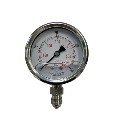 PRESSURE GAUGE, 2.5" DIAMETER, 0-40 BAR, 1/4"BSP CONNECTION, STAINLESS HOUSING
