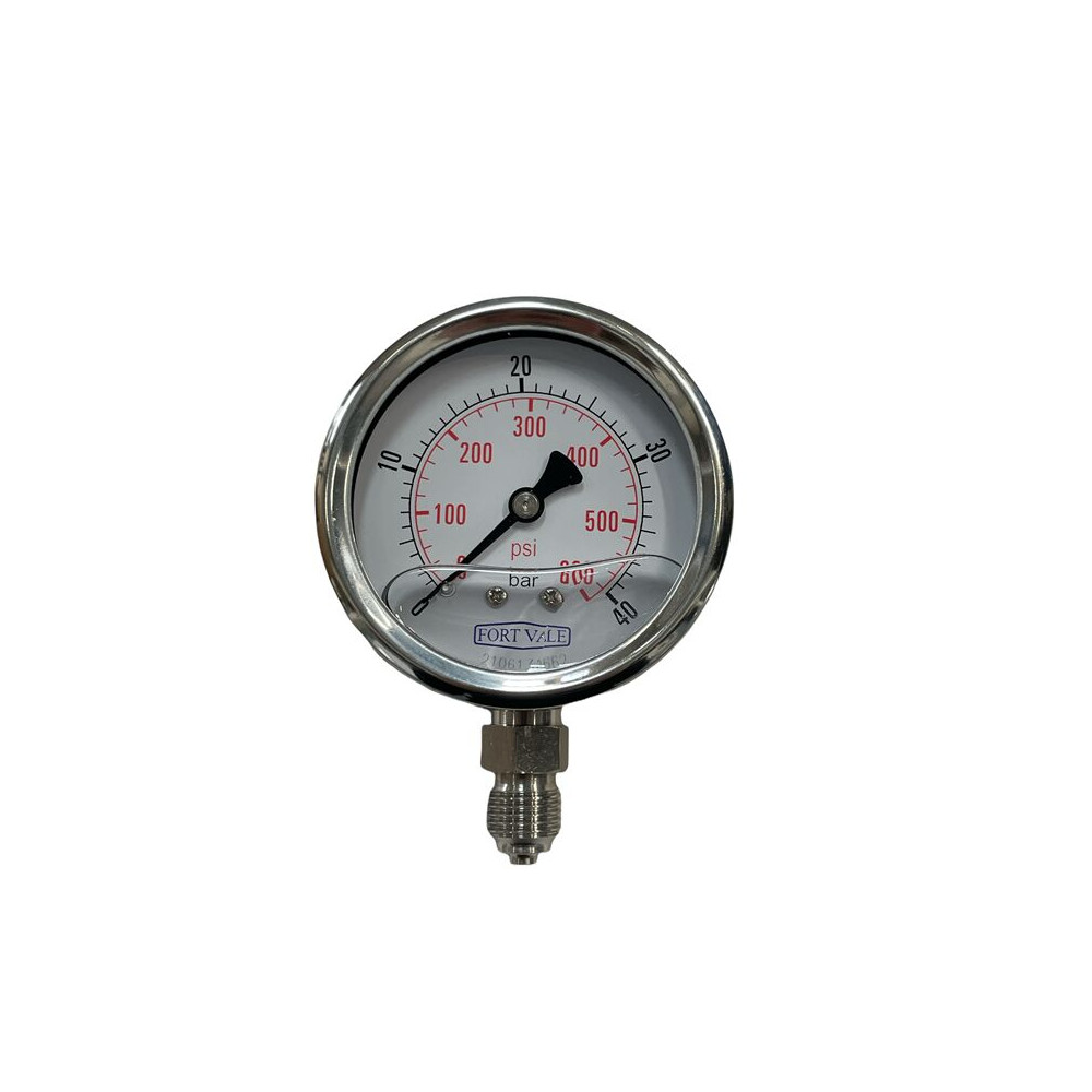 MANOMETR, ŚREDNICA 2,5", 0-40 BAR, PRZYŁĄCZE 1/4"BSP, OBUDOWA ZE STALI NIERDZEWNEJ.
