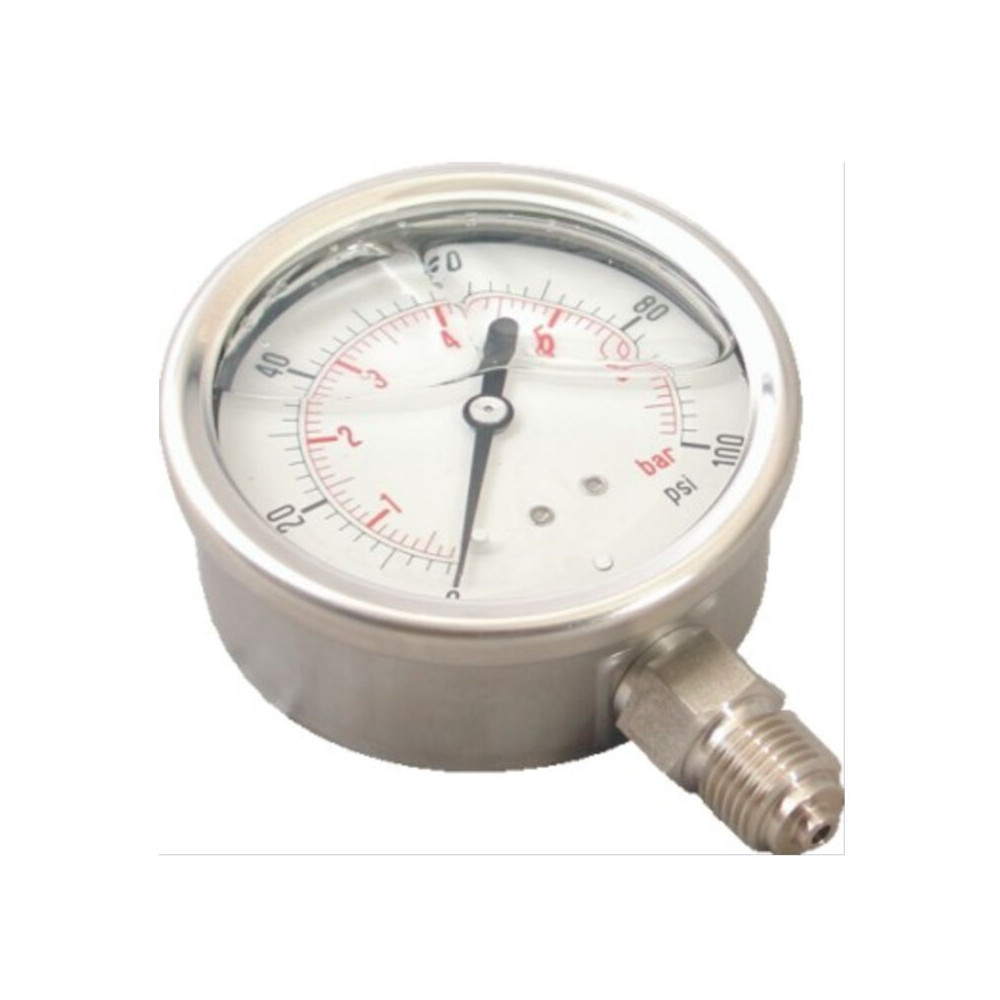 MANOMETR, ŚREDNICA 2,5", 0-7 BAR, PRZYŁĄCZE 1/4"BSP, OBUDOWA ZE STALI NIERDZEWNEJ.
