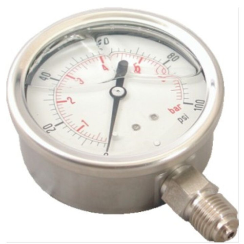 MANOMETR, ŚREDNICA 2,5", 0-6 BAR, PRZYŁĄCZE STOŻKOWE 1/4"BSP, OBUDOWA ZE STALI NIERDZEWNEJ.
