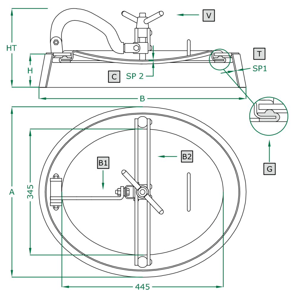 Owalny właz otwierany do wewnątrz 320 460 x 560mm AISI316L