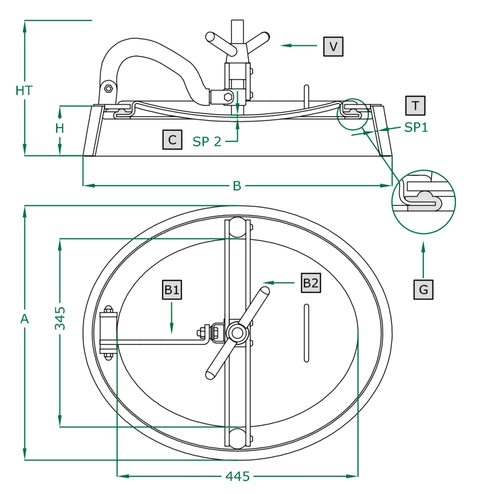 Owalny właz otwierany do wewnątrz 321 460 x 560mm AISI316L
