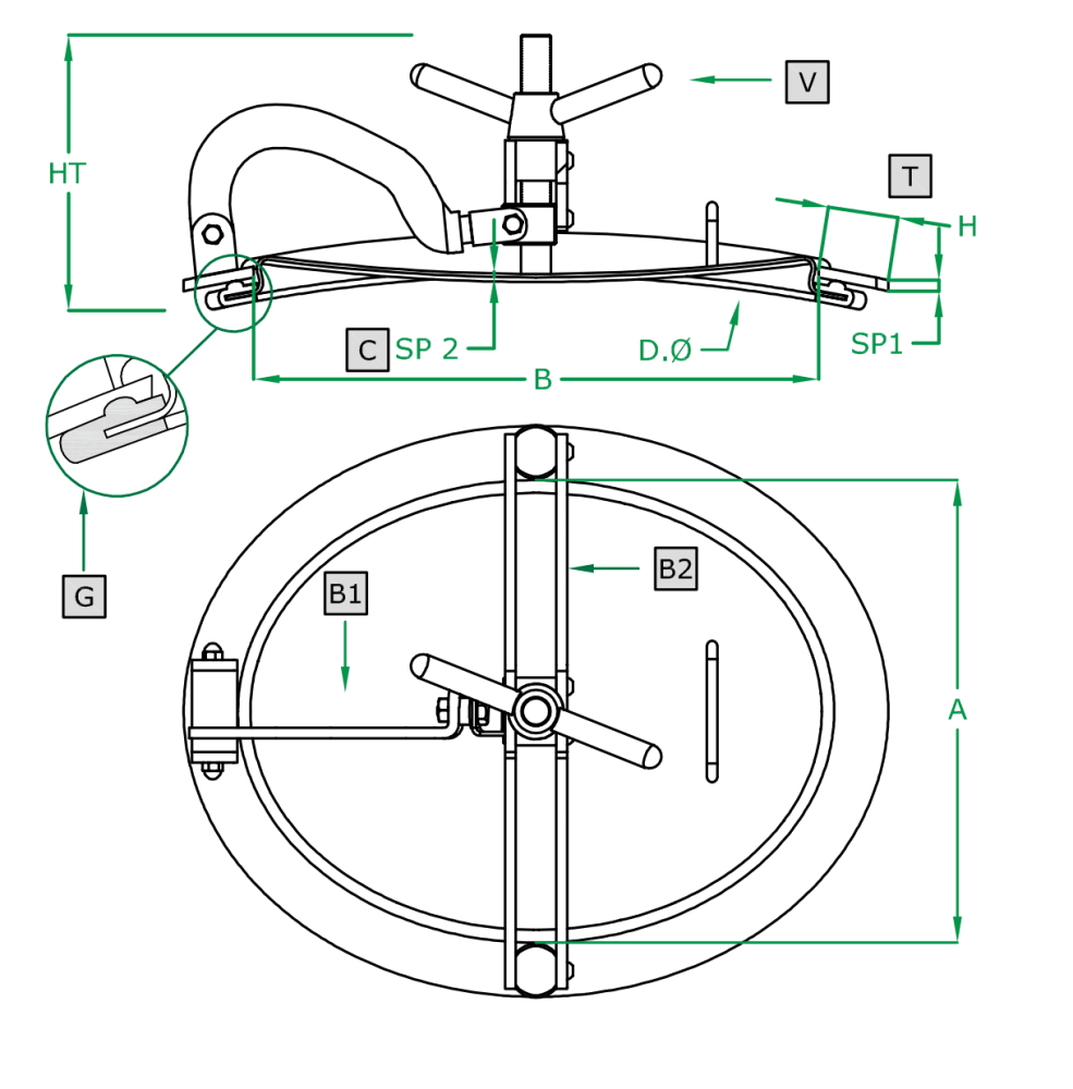 Owalny właz otwierany do wewnątrz 308 345 x 445mm AISI316L