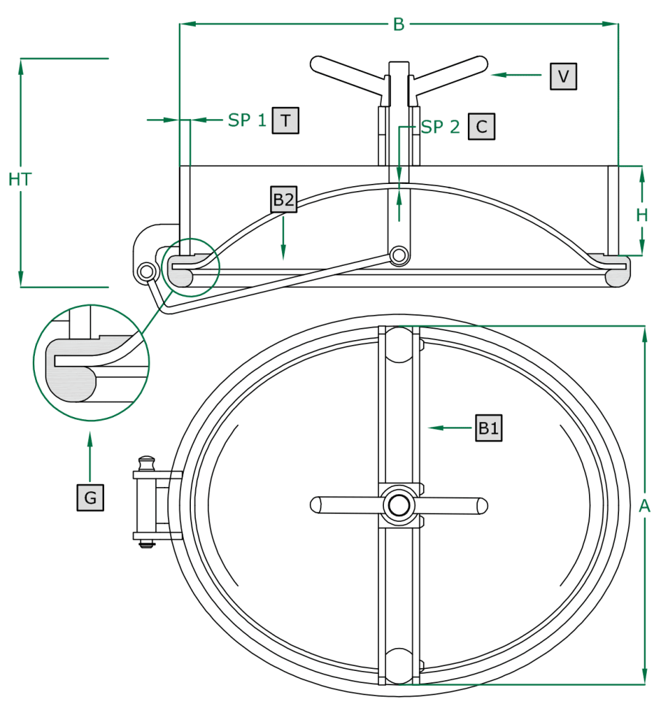 Owalny właz otwierany do wewnątrz 315 400 x 490mm AISI316L