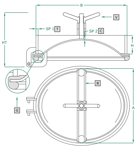 Owalny właz otwierany do wewnątrz 310 400 x 490mm AISI316L