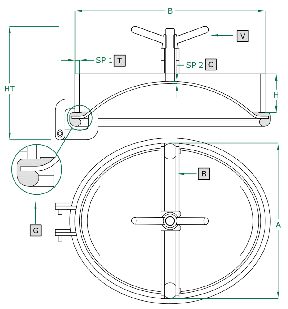 Owalny właz otwierany do wewnątrz 310 400 x 490mm AISI316L