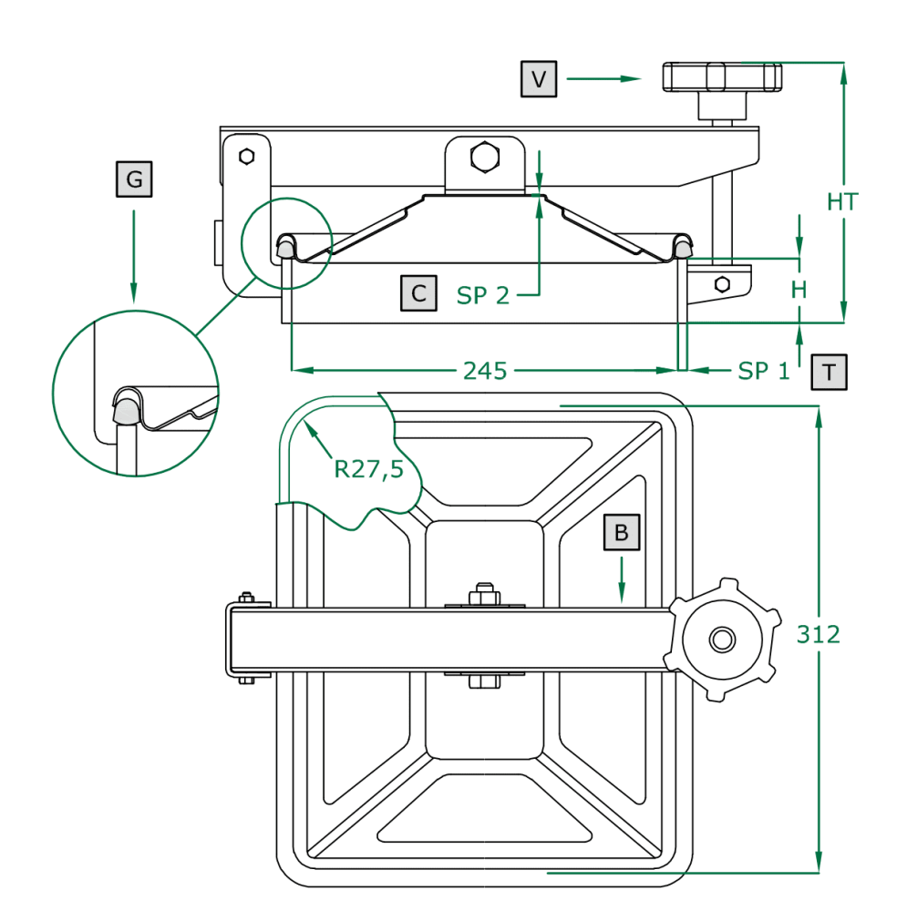 Prostokątny właz otwierany na zewnątrz 382 312 x 245mm AISI316L