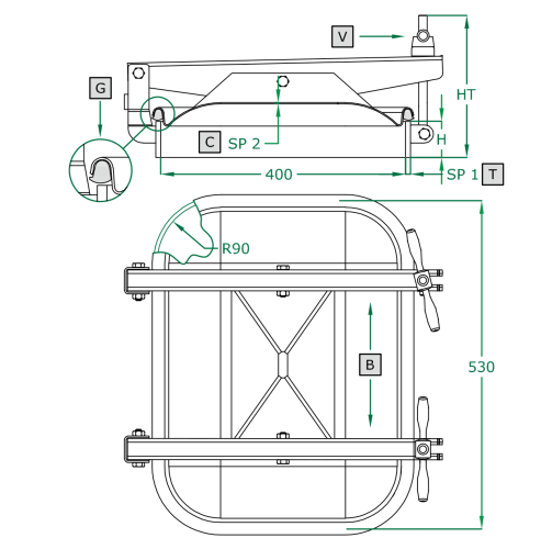 Prostokątny właz otwierany na zewnątrz 362 530 x 400mm AISI316L