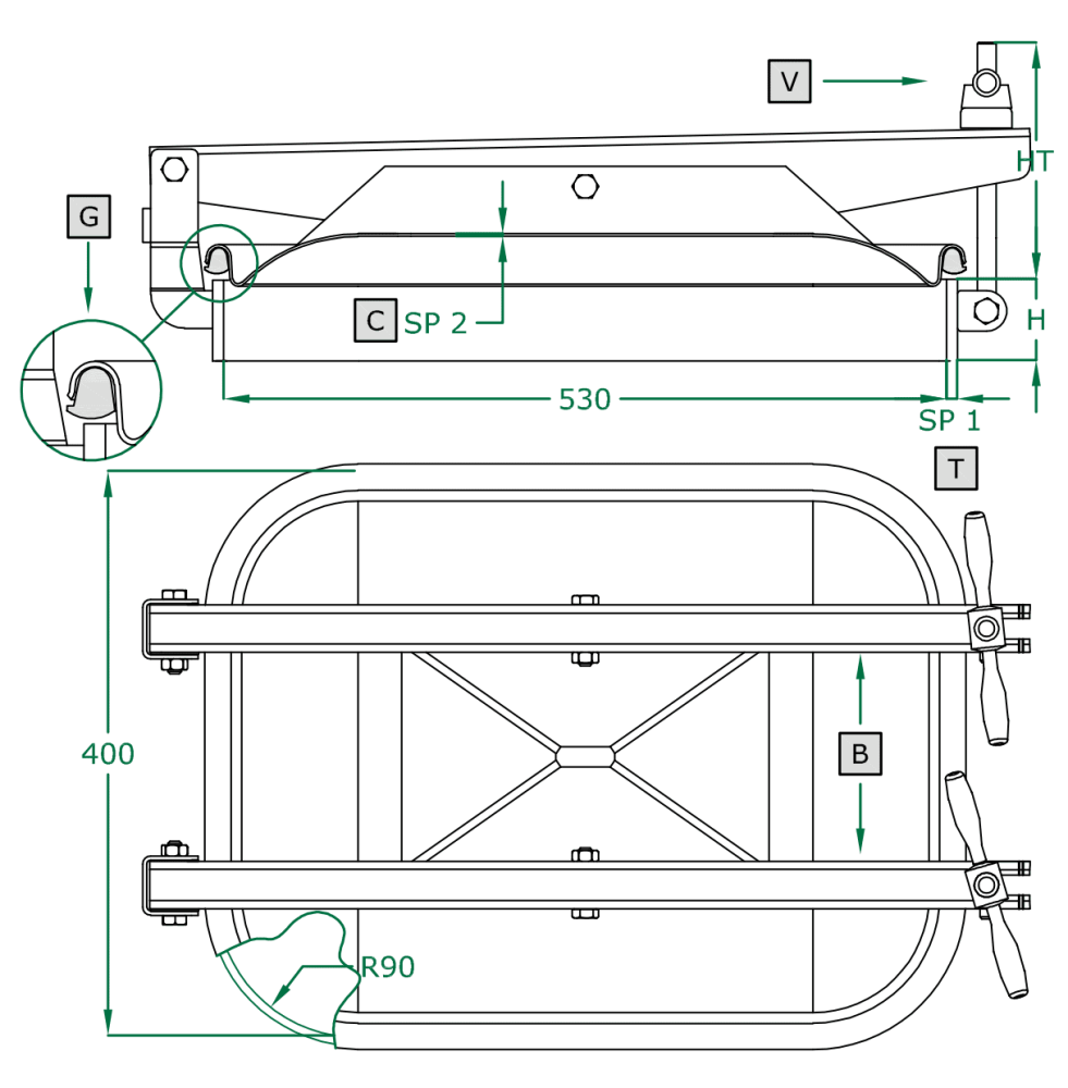 Prostokątny właz otwierany na zewnątrz 363 400 x 530mm AISI316L