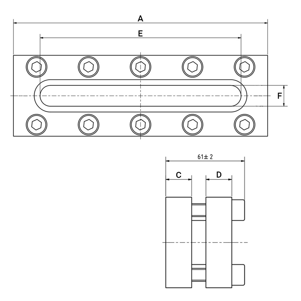 Prostokątny wziernik 220x70mm 16 bar