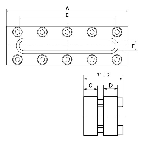 Prostokątny wziernik 220x70mm 40 bar