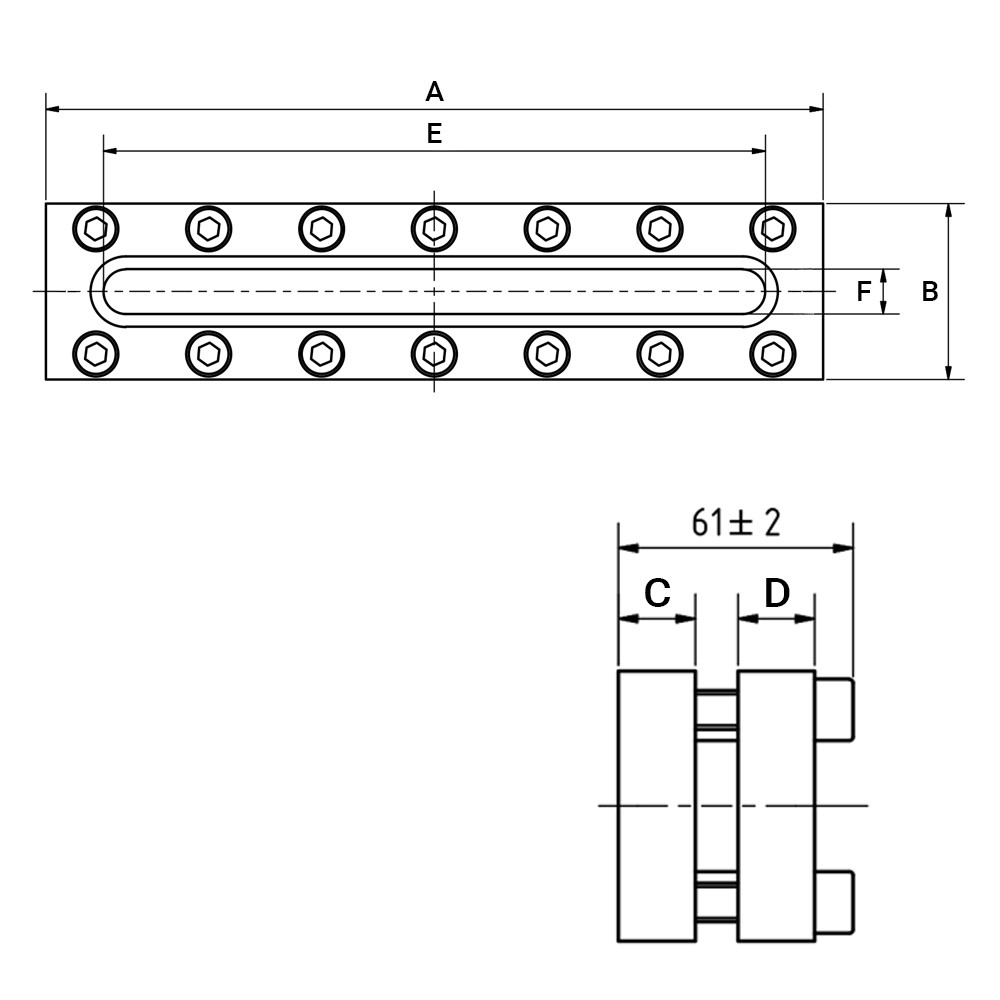 Prostokątny wziernik 310x70mm 16 bar